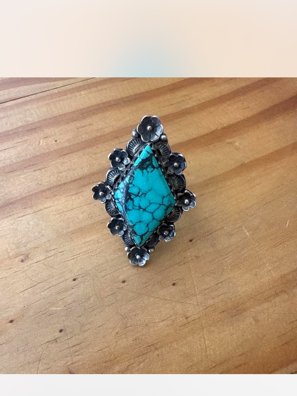 Turquoise and Sterling Silver Floral Statement Ring